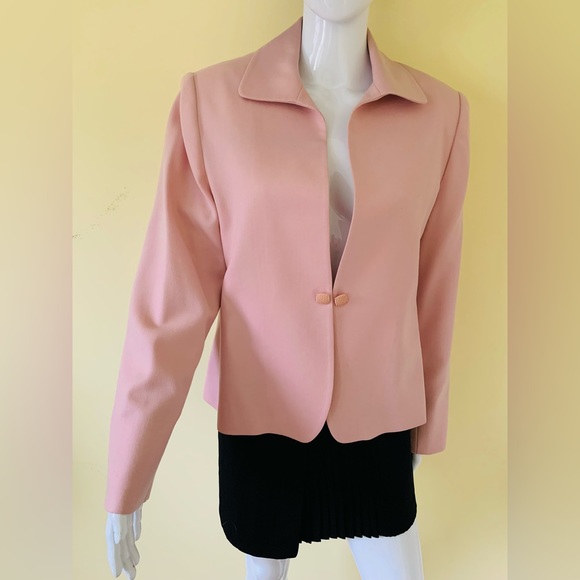 100% fine wool light pink blazer jacket collared single hook & eye closure US 12 - Picture 4 of 16